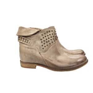 MANAS Brown Gray Studded Leather Booties Shoes Women's sz 37